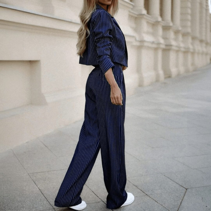 Women's Pinstripe Wide Leg Blazer Set