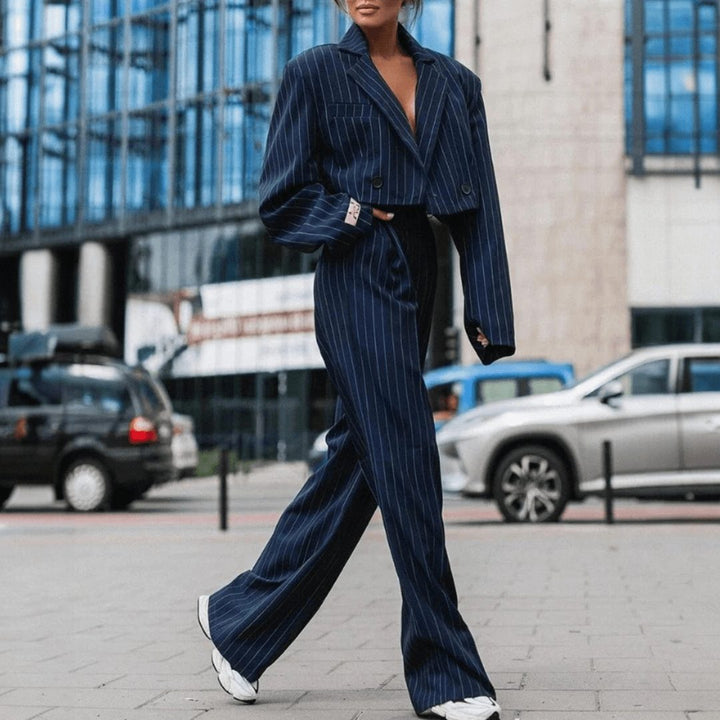 Women's Pinstripe Wide Leg Blazer Set