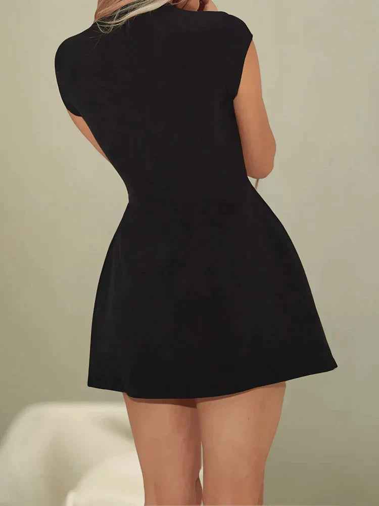 Women's A-Line Mini Dress – Fitted, Round Neck, Short Sleeves