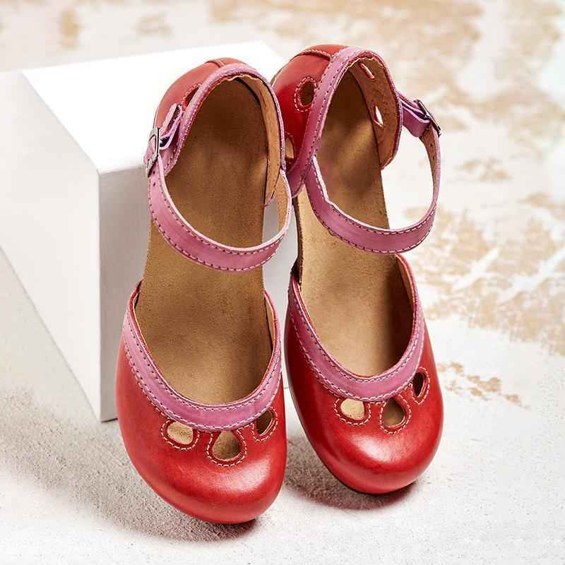 Comfortable Orthopedic Sandals with Low Heel Red