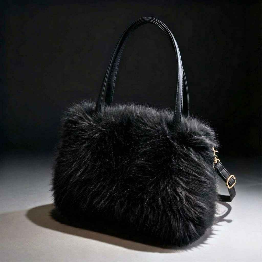 Luxury Siberian Fur Handbag Black