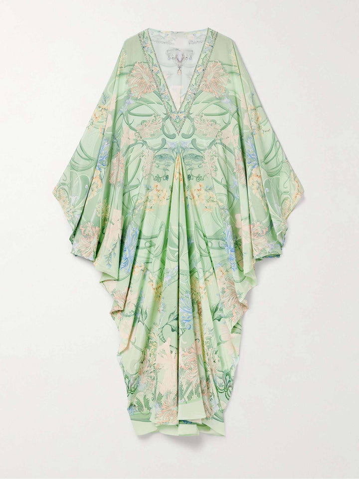 Women's Oversized Midi Dress with Unique Floral Print and V-Neck