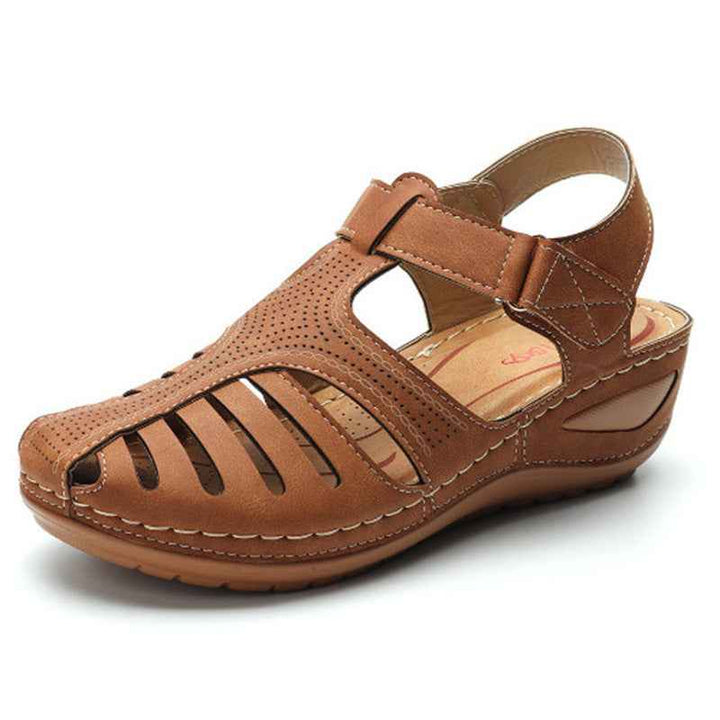Women's Plus Size Retro Sandals Round Toe Wedge Sandals Brown