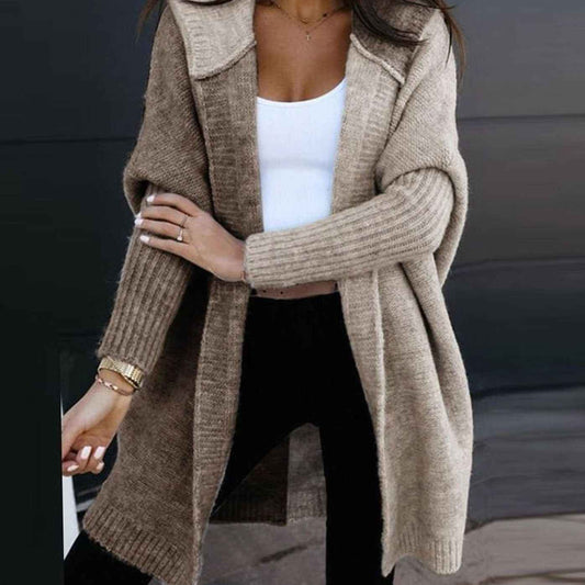 Women's Acrylic Oversized Ribbed Longline Cardigan Winter Taupe