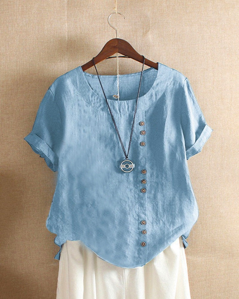 Women's Effortless Button Detail Summer Blouse Sky Blue