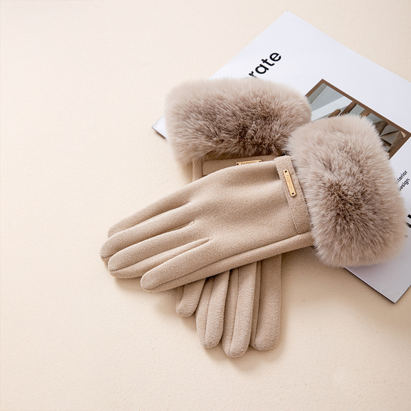 Luxurious Faux Fur Cashmere Gloves Beige