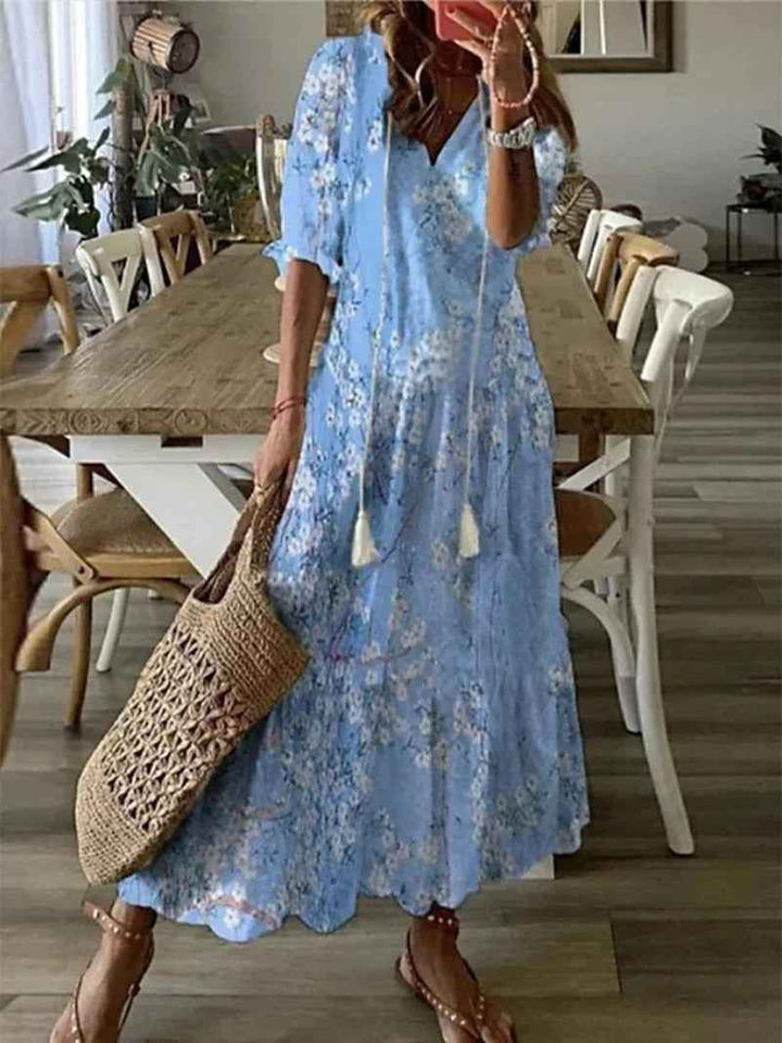 Gale | Women's V-Neck Midi Dress Light Blue