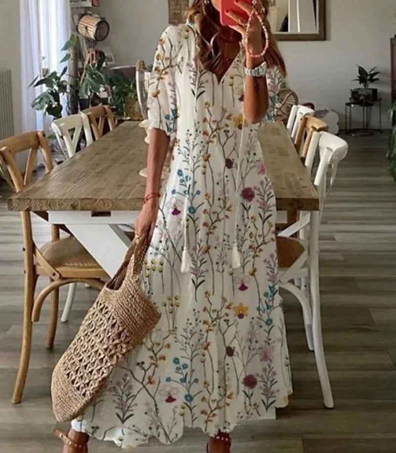 Gale | Women's V-Neck Midi Dress Floral