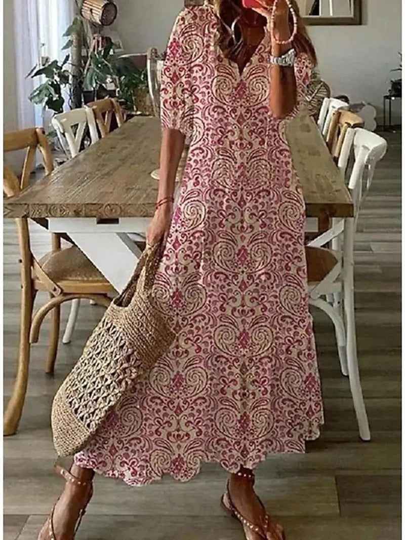 Gale | Women's V-Neck Midi Dress Pink