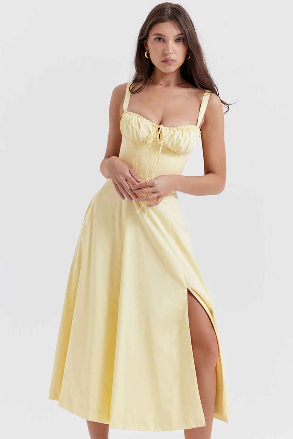 Sally | Spring Dress - Floral Print Party Dress Yellow