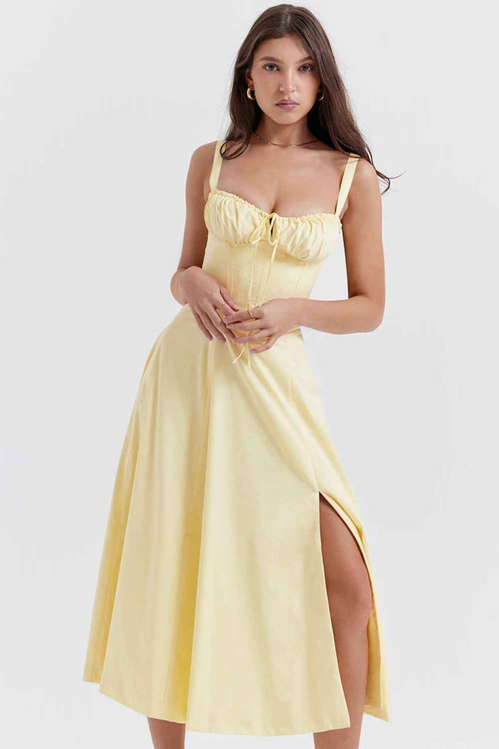 Sally | Spring Dress - Floral Print Party Dress Yellow