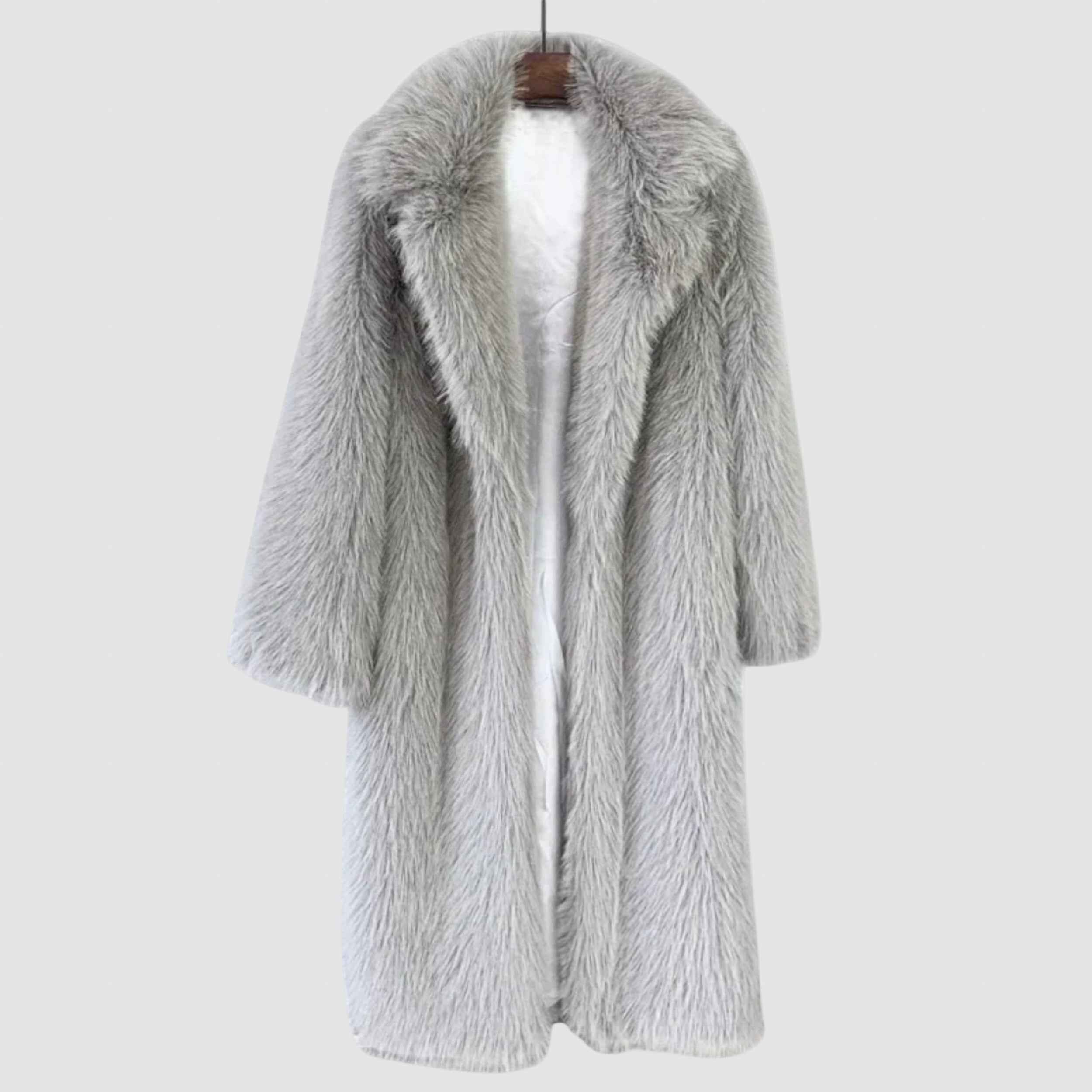 Women's Faux Fur Long Winter Coat - Stylish & Warm Outerwear Grey