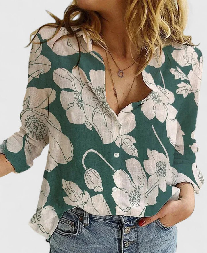 Women's Relaxed Button-Up Blouse Green 2