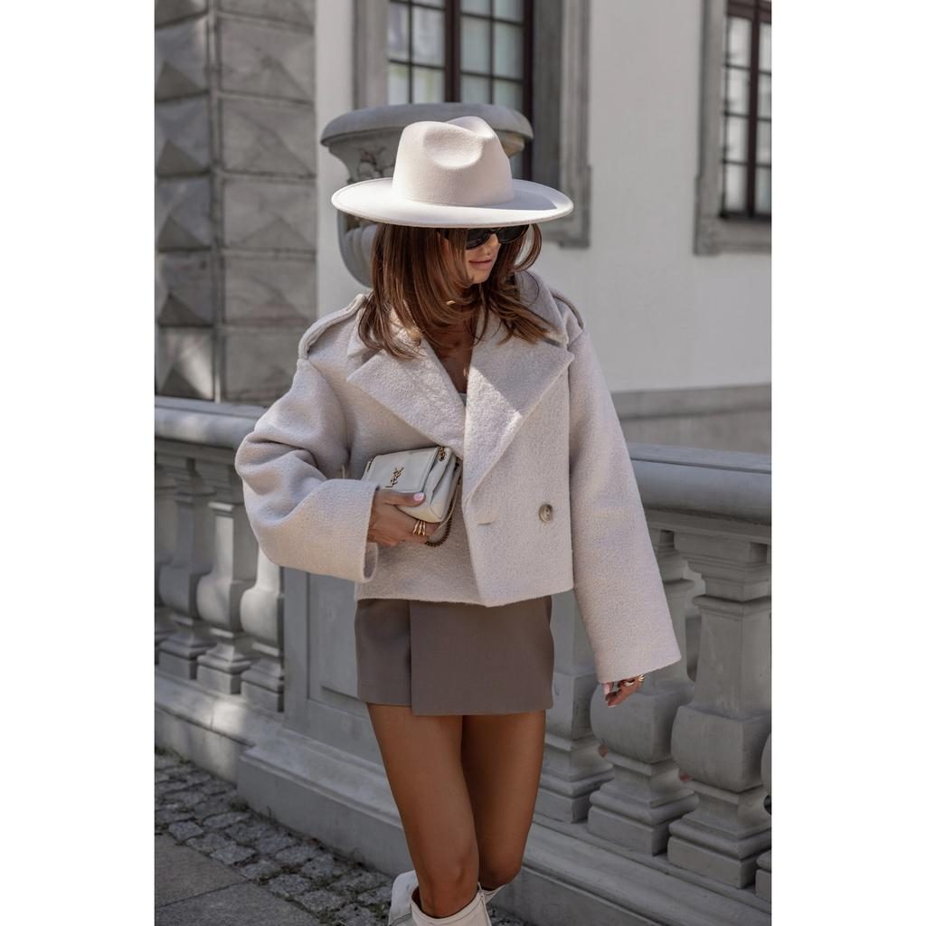 Women's Double-Breasted Cropped Blazer with Wide Lapel