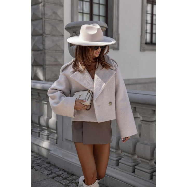 Women's Double-Breasted Cropped Blazer with Wide Lapel