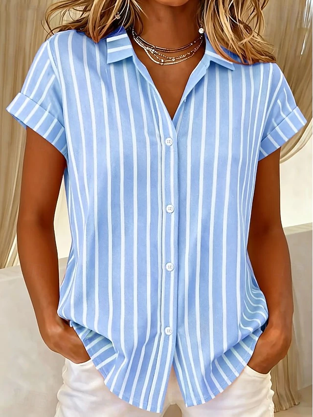 Women's Striped Short-Sleeve Blouse Blue