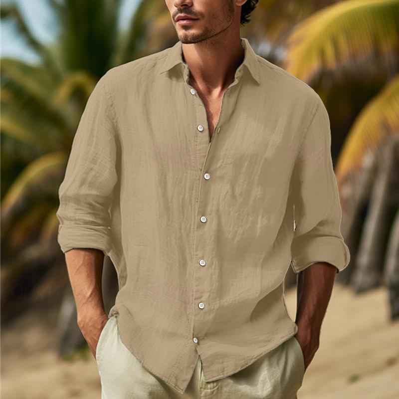 Men's Stylish Long Sleeve Shirt - William Design Khaki