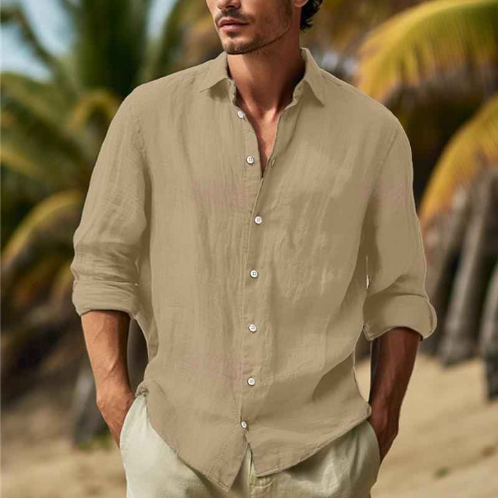 Men's Stylish Long Sleeve Shirt - William Design Khaki