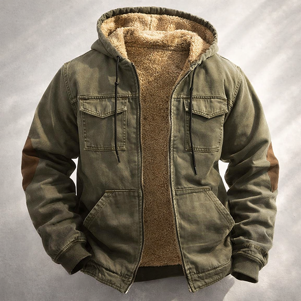 Men's Fleece Lined Hooded Jacket - Outland Style Green