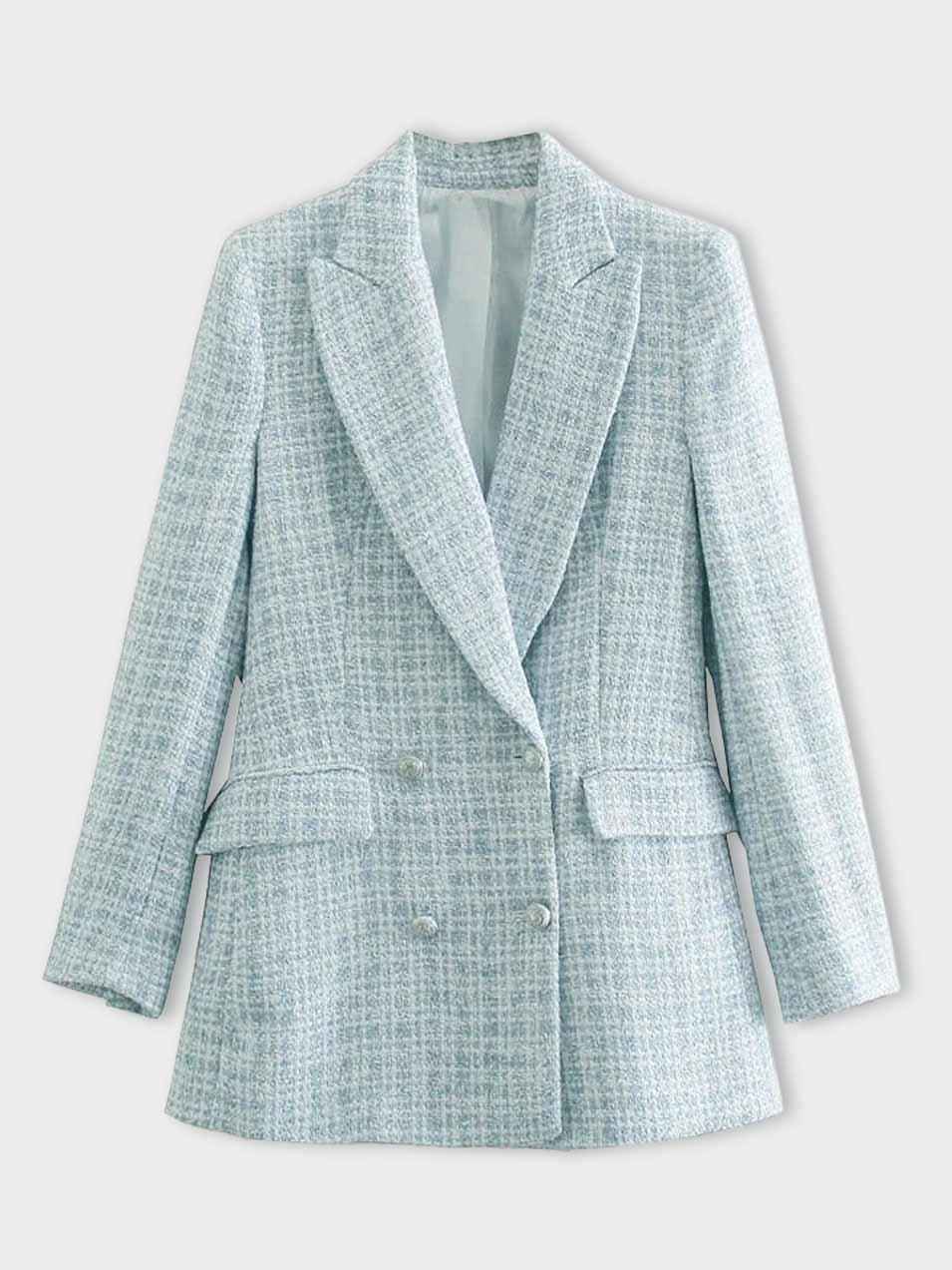 Women's Mid-Length Tweed Blazer Light Blue
