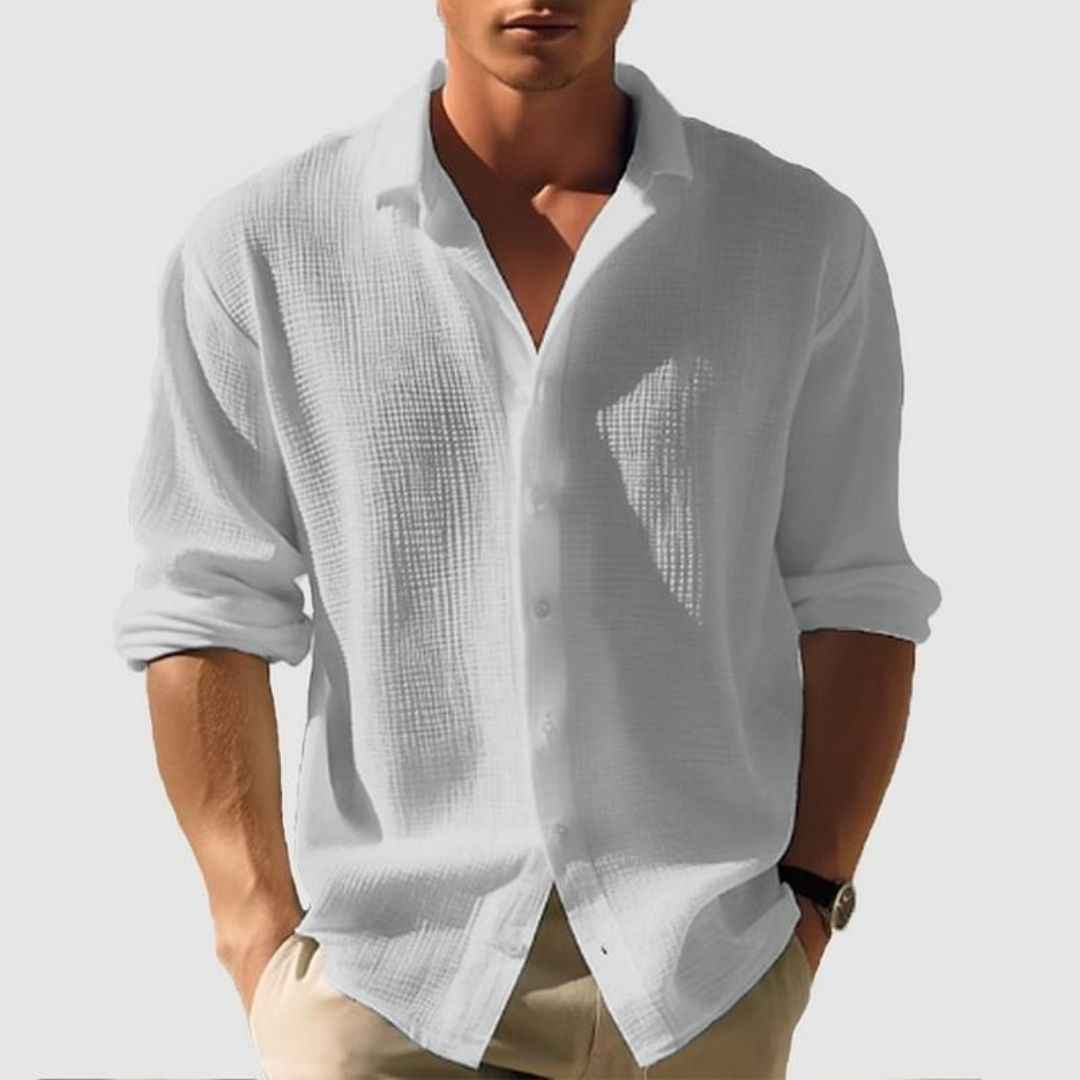 Men's Long Sleeve Casual Cotton Waffle Shirt Gray