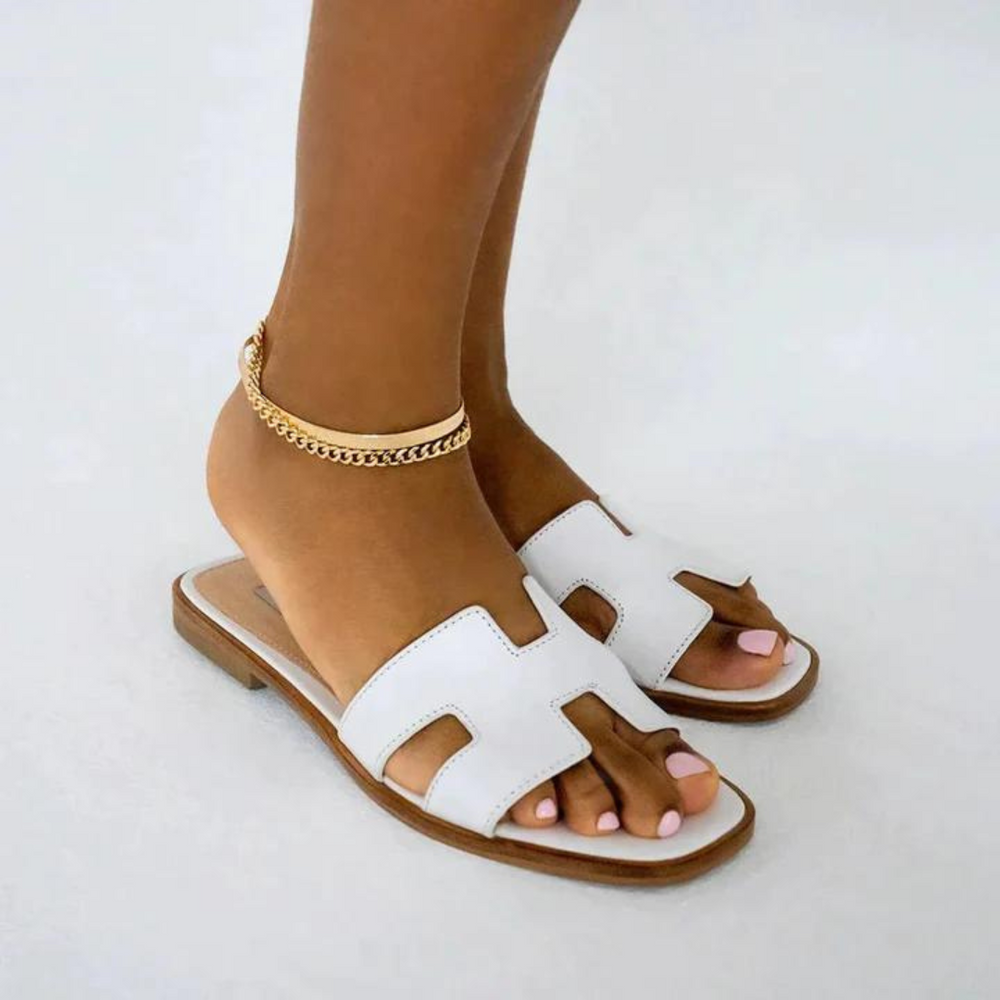 H Design Sandal – Premium Faux Leather Slip-On Sandals White