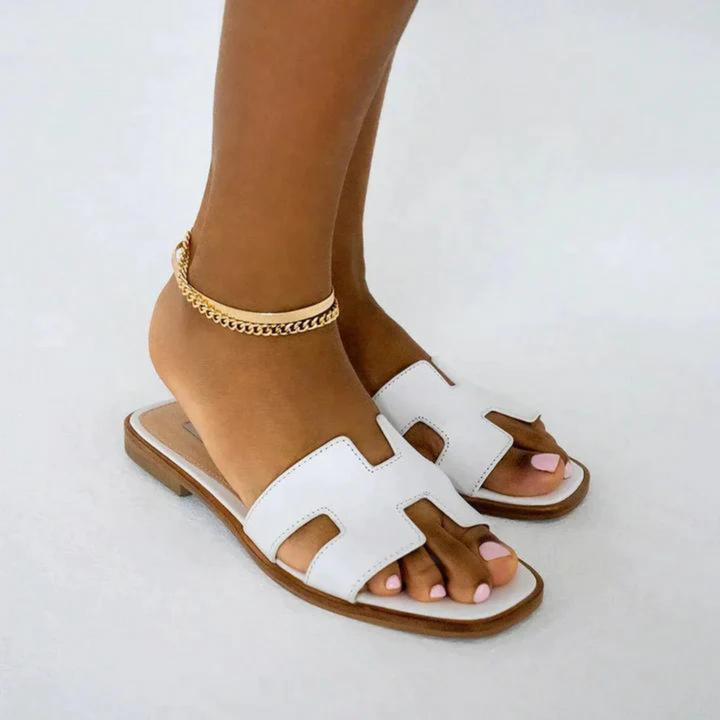 H Design Sandal – Premium Faux Leather Slip-On Sandals White
