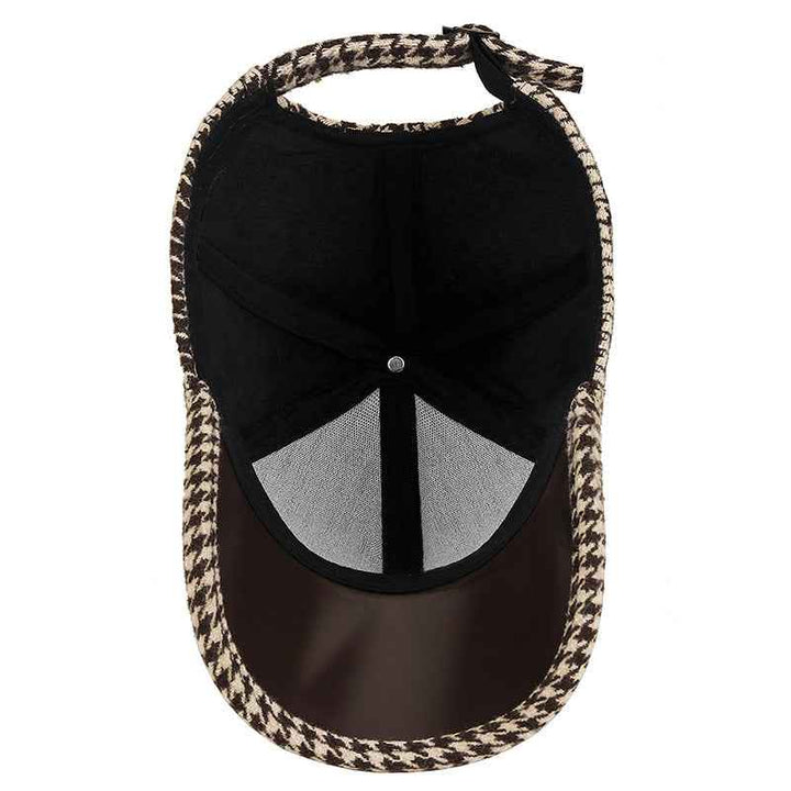 Houndstooth Pattern Leather Cap
