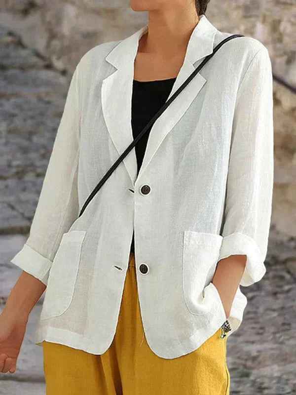 Women's Linen Blazer - Stylish and Lightweight White