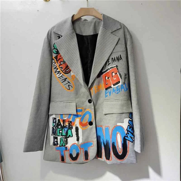 Women's Edgy Text Blazer Black