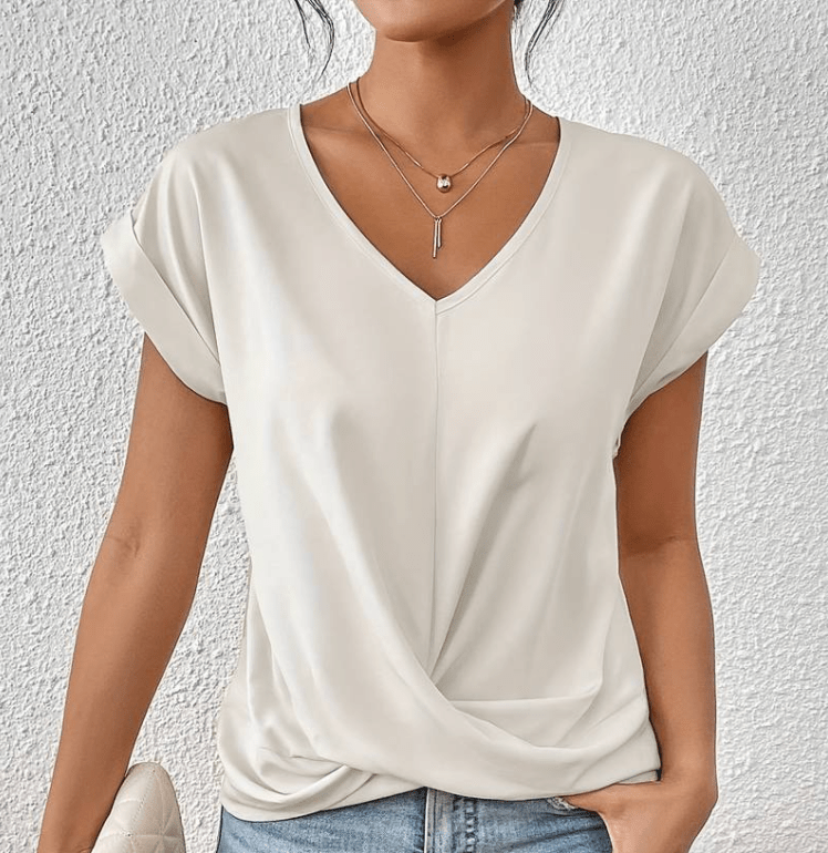 Hallie | Women's V-Neck Short Sleeve Twist Front Top White