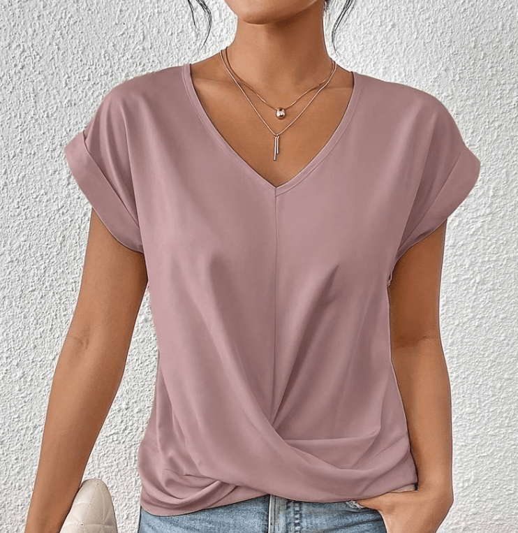 Hallie | Women's V-Neck Short Sleeve Twist Front Top Pink