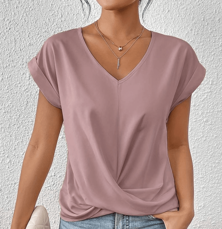 Hallie | Women's V-Neck Short Sleeve Twist Front Top Pink