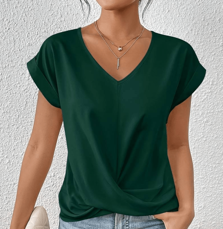 Hallie | Women's V-Neck Short Sleeve Twist Front Top Green