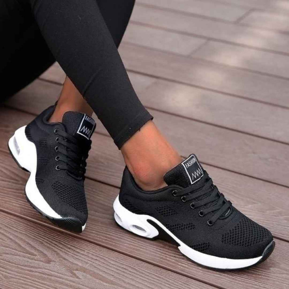 Women's Orthopedic Lace-up Fashion Sneakers | Casual Footwear Black