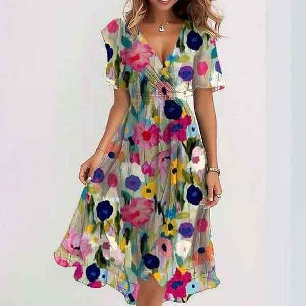 Harper | Women's V-Neck Wrap Midi Dress Pink