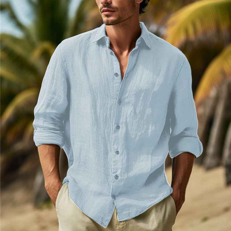 Men's Stylish Long Sleeve Shirt - William Design Blue