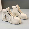 Women's Black Fleece Lined Lace Up Chunky Sole Winter Boots Khaki