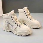 Women's Black Fleece Lined Lace Up Chunky Sole Winter Boots Khaki