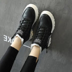 Women's Black Fleece Lined Lace Up Chunky Sole Winter Boots