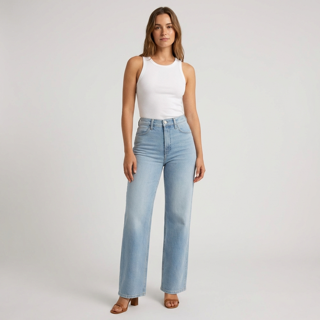 Women’s High-Waisted Straight Leg Jeans – Casual Cropped Fit