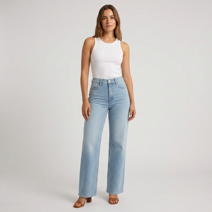 Women’s High-Waisted Straight Leg Jeans – Casual Cropped Fit