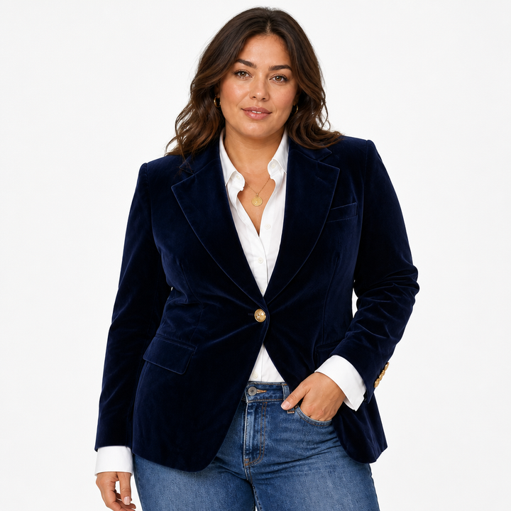 Women's Elegant Velvet Blazer | Tailored Jacket with Gold Accents