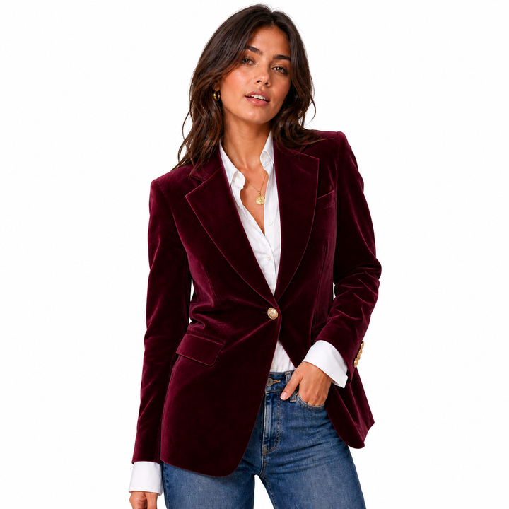 Women's Elegant Velvet Blazer | Tailored Jacket with Gold Accents