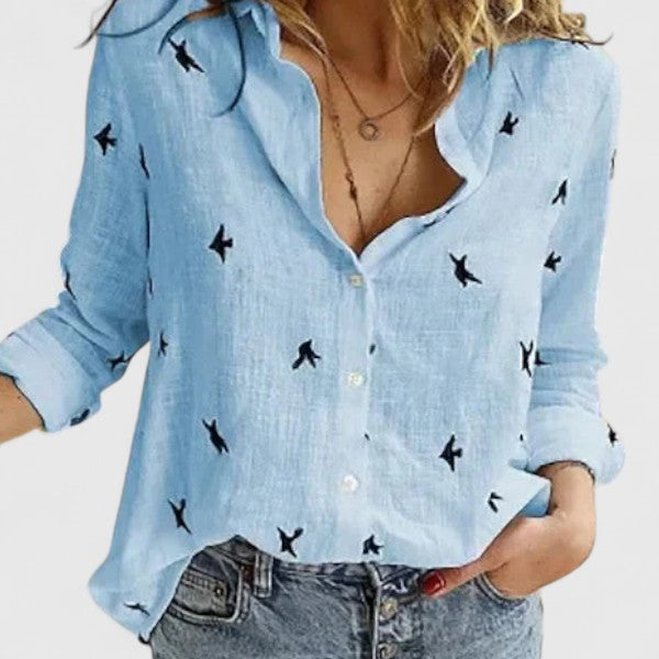 Women's Relaxed Button-Up Blouse Blue 2