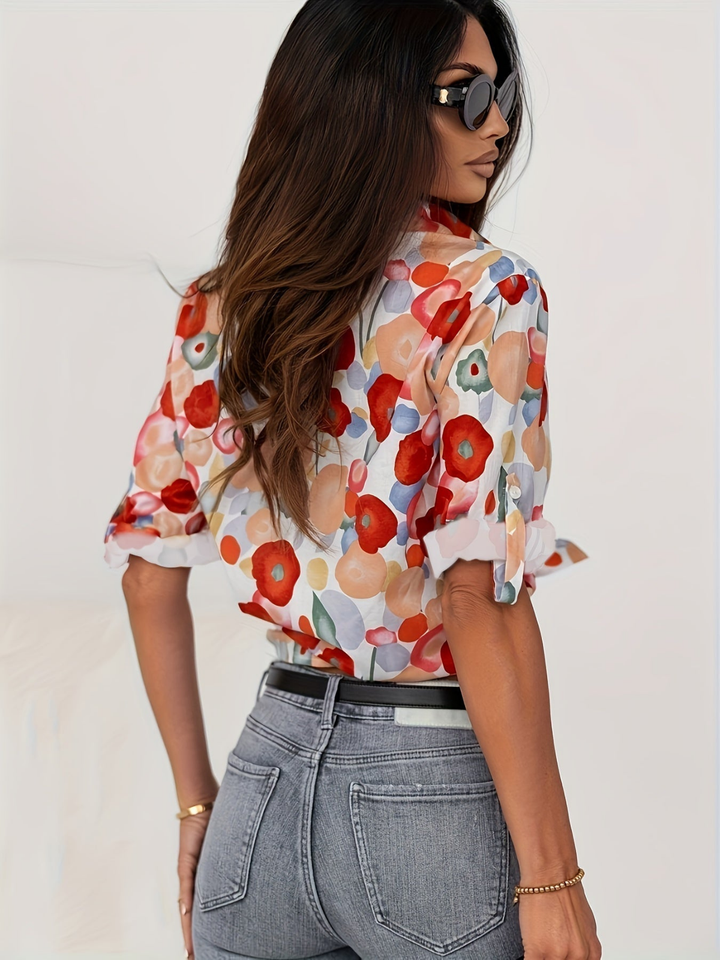 Women's Bold Floral Button-Down Blouse