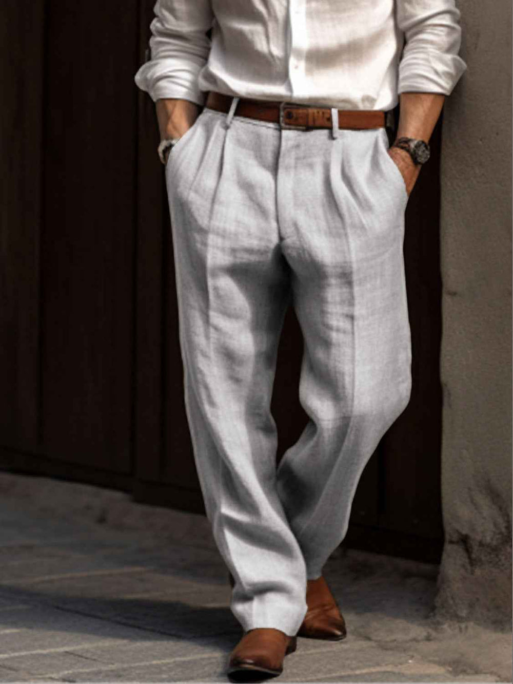Men's Loose Fit Pleated Trousers – Double Pleat Comfort Grijs