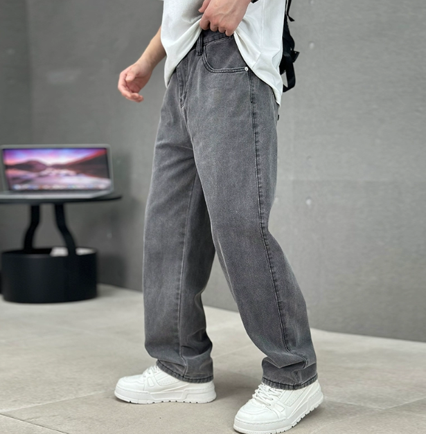 Men's Stylish Straight Leg Jeans Dark Gray
