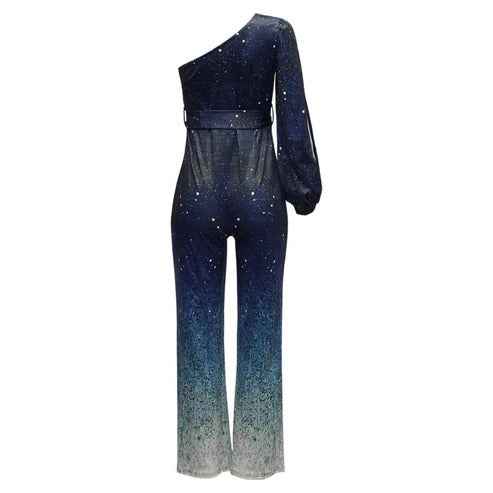 Women's One-Shoulder Gradient Disco Jumpsuit