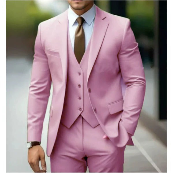 Men's 3-Piece Formal Suit Set Pink
